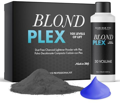 Hair Bar NYC Blond Plex 10X Lightener + 30 Volume Violet Developer Kit – Dust-Free Charcoal Bleach Powder (50g / 1.76 oz) + Anti-Brass Developer (120 ml / 4.06 fl oz) – Bond-Building Formula