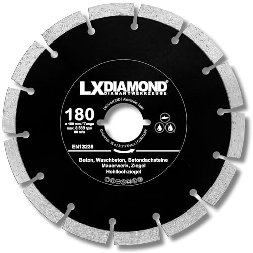 LXDIAMOND Diamant-Trennscheibe 180mm - geeignet für Beton Mauerwerk Universal - 180 mm Diamantscheibe passend für Lamello Tanga DX200 Fensterfräse - Montagefräse - in Premium Qualität