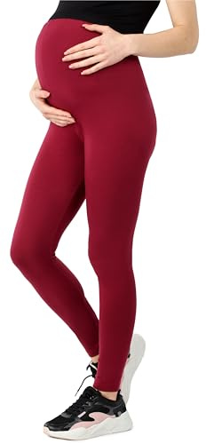 Be Mammy Dam Långa Bio-Bomull Graviditet Leggings BLV50-183 (Vinröd, S)