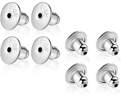 KINBOM 8 Piezas Tuercas Pendientes Seguridad, Tapones para Pendientes Plata de Ley 925 Hipoalergénico Tapones para Aretes para Tachuelas Ganchos para Aretes (Oro Blanco 18K)