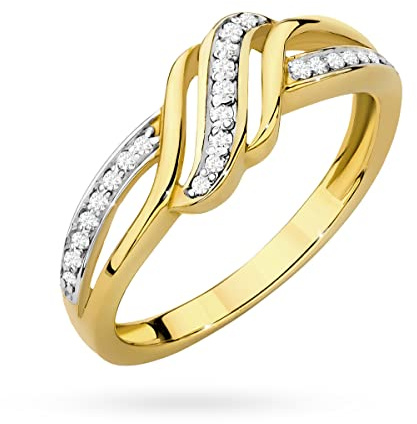 Gelbgold Ring Verlobungsring aus Gold mit 0.12 Karat Diamanten 14 Karat Gold (585) | Goldring für Frauen (Gelbgold, 53 (16.8))