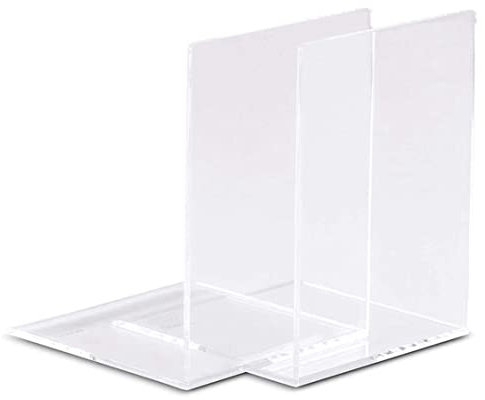 2 x transparente Acryl-Buchstützen, L-förmiges Bücherregal