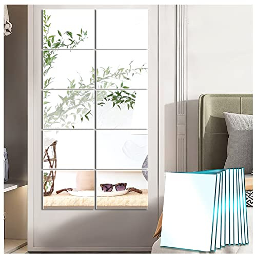 EONAZE Full Length Mirror Tiles Self Adhesive Glass Frameless Wall Mirror Stick On Mirrors for Wardrobe Doors, Walls, Bedroom, Living Room, Bathroom, Home Gym (23L x 15W cm 10PCS)