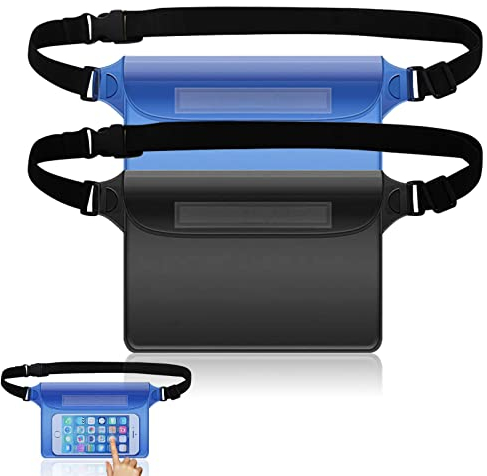 2 Stück Wasserdichte Tasche mit Verstellbarem Gurt Wasserdichte Beutel,Wasserdichte Bauchtasche Handytasche Handyhülle Schutzhülle für Strand,Wassersport,Schwimmen,Bootsfahrten,Skifahren（Blau+Schwarz）