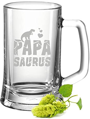 GRAVURZEILE Chope à bière avec gravure – Papa Saurus – Verre à bière avec dinosaure – Corde à bière comme cadeau pour les amateurs de bière – Cadeau pour papa pour la fête des pères, un anniversaire