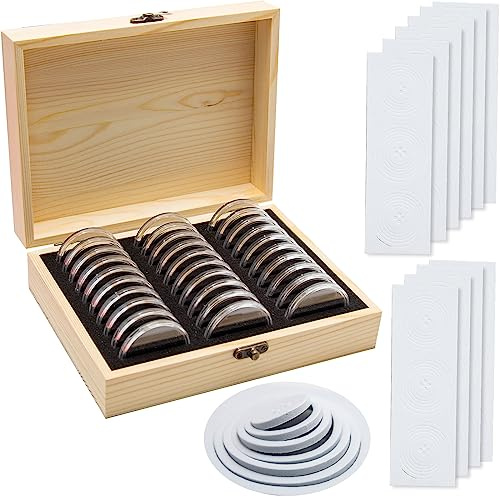 Vkinman Porte-capsules en bois pour 30 pièces de monnaie, collection commémorative, boîte de rangement avec serrure pour pièces de monnaie de 20/25/30/35/40/46 mm