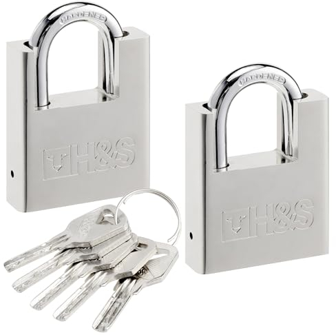 H&S High Security Padlocks with Keys Outdoor - Heavy Duty Waterproof 60mm (2.4) 2 Padlock & 5 Key Set - Pad Lock for Outdoor Ideal for Warehouse Container Garage Shutter or Gate