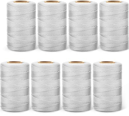 Woanger 8 Rolls Mason Line #18 Braided Nylon String Total 4000 Feet Length Masonry Nylon Twine for Gardening Construction Crafting DIY Project Workshop(White)