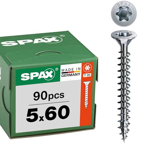 SPAX Universalschraube 5 x 60 mm, 90 St., Senkkopf T20, Vollgewinde, WIROX | Vollgewinde Schrauben mit 4CUT Spitze und T-STAR plus. Korrosionsgeschützt für Holzverbindungen im Innen- und Außenbereich.