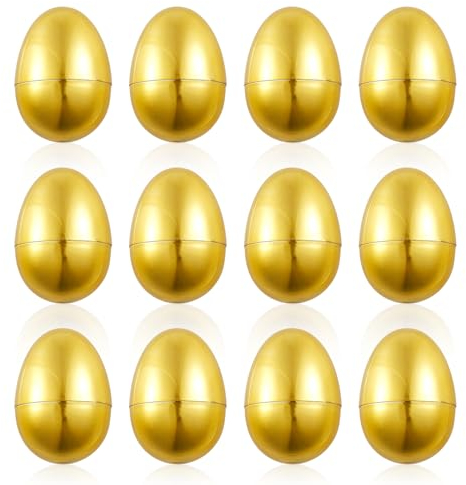 PEUTIER 12 Stück Goldene Ostereier, Befüllbare Ostereier Befüllbare Ostereier Plastik Ostereiersuchspiele Gastgeschenkfüller für Osterparty Firmenaktivitäten
