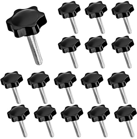 TOKSEO 16 Pièces Vis à Poignée Étoile M8, Vis Moletées M8 x 40 mm, Vis à Bouton de Serrage, Poignée Écrou Étoile M6 pour Machine, Industrie (Noir)