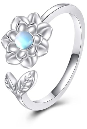 YFN Lotus Ringe 925 Sterling Silber Ring Mondstein Lotus Schmuck Geschenk für Frauen Mädchen