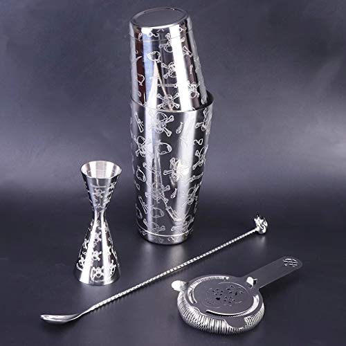 ZHCHAO Coctelero Shaker Bar Set: Shakers ponderados, colador de cócteles, cráneo Jigger, Cuchara