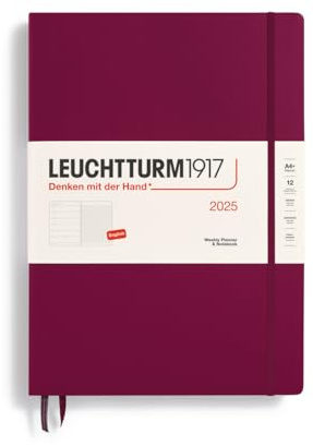 LEUCHTTURM1917 370731 Wochenkalender & Notizbuch Master (A4+) 2025, Port Red, Englisch