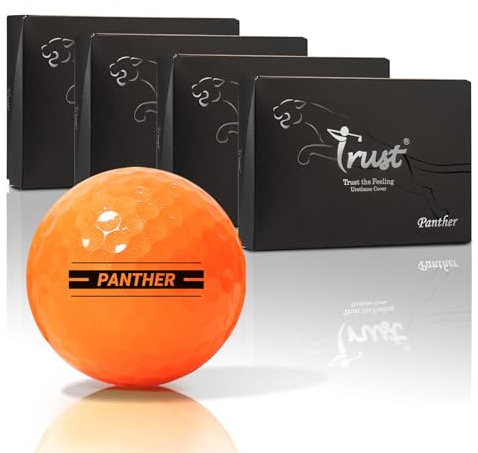Trust Golfbälle Panther – Urethan, weiches Schlaggefühl, gerader Flug, gute Stoppkontrolle, BIG MAX Kern für weite Flüge, optimale Kombination aus Weite & Spin-Kontrolle, 12/48 Bälle, Weiß/Gelb/Orange