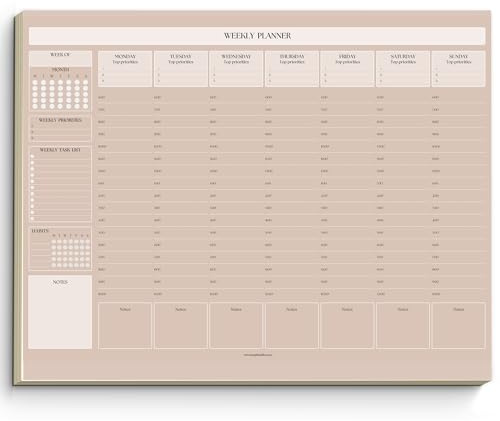 Wochenplaner-Notizblock, Tagesplaner, Schreibtischunterlage, Wochenplaner, To-Do-Liste, Notizblock, ADHS-Planer, 50 undatierte Blätter zum Abreißen, A4, Lux