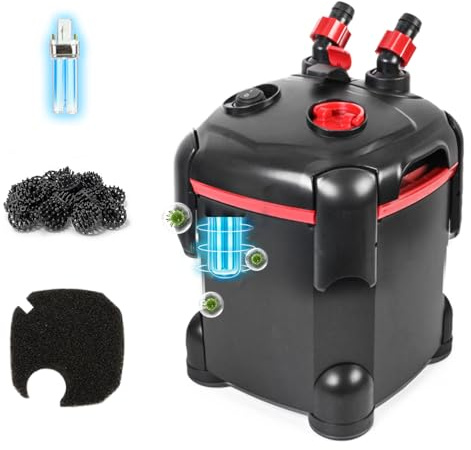 PONDFORSE Canister Filter, External Aquarium Filter Ultra-Quiet Water Circulation Cleaning Machine with Media for Fish Tanks and Aquariums