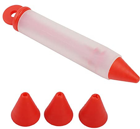 Silicone Food Writing Pen Cake Decorating Tool, 2pcs Decorating Pen with 4 Nozzles,Chocolate Cake Decoration Tool, Dessert Decorating Cake Decorating Pens Kit Cake Decorating Tool (Red)