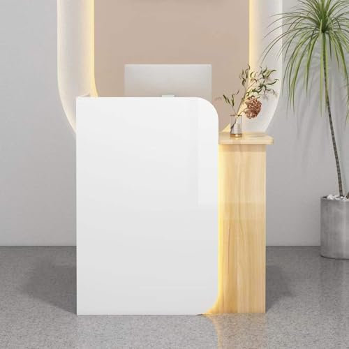 Moderner Empfangstisch mit Schublade, tragbarer Kassenständer für Einzelhandel, Theke, Hostessenständer, Büro, Bartisch, Sekretär-Schreibtisch, kleiner Empfangs-Schreibtisch (weißes Holz)