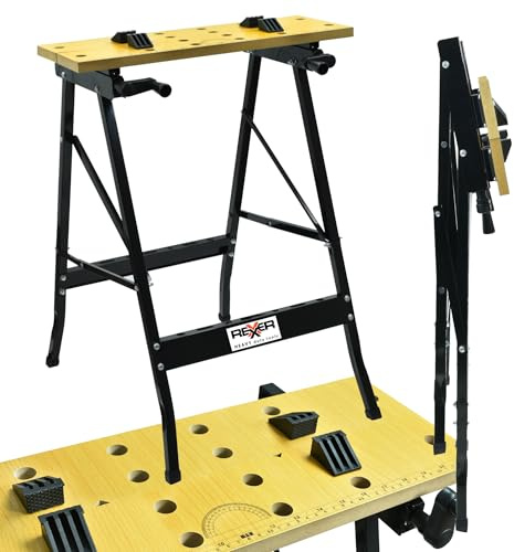 REXXER Klappbarer Werkstatttisch – 100 kg Tragfähigkeit, MDF-Tischplatte mit Kurbelmechanismus, Mobile Werkbank/Arbeitstisch