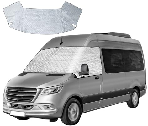 YWNYT Windschutzscheibenabdeckung für Mercedes Sprinter 2006-2018, 2-lagige Baumwolle mit Magnet unten, Frontscheiben-Wickelabdeckung, faltbar, thermische Windschutzscheibenabdeckung