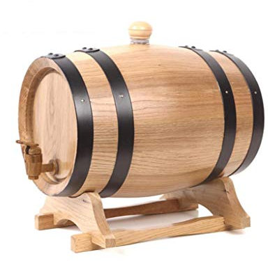Weinfass, Vintage-Weinspender aus Holz und Eiche, 1,5 l/3 l/5 l, mit Holzständer, Lagereimer, Bierfässer für die Reifung von Whisky, Fassbier, Rum, Portwein, integrierter Edelstahleinsatz, 1,5 l
