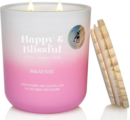 M&SENSE 400g Scented Candle, Cherry Rose Scent, 80 Hour Slow Burning Large Candles, Scented Candle Gift for Women, Family, Friend, Aromatherapy Candles for Spa, Yoga, Meditation