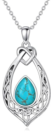 AOBOCO Türkisfarbene Keltische Knotenkette 925 Sterling Silber Oxidiert Vintage-Anhänger mit Liebesknoten Türkisschmuck Geschenke für Frauen