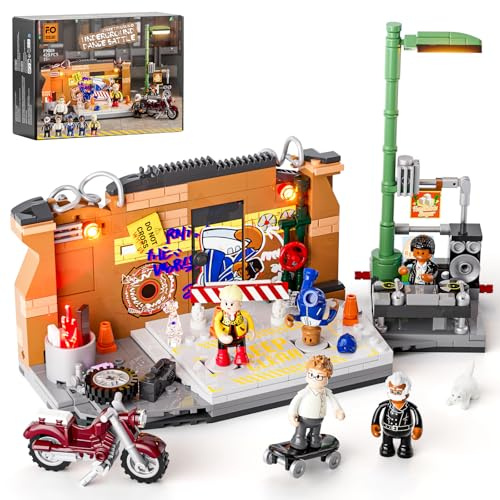 FUNWHOLE Streetstyle Straßen-Tanzbattle Beleuchtetes Bausteine-Set,City Straßenfusion Modular Building, 429 Pcs, Spielzeug-Geschenk für Erwachsene & Jugendliche & Street-Culture-Fans, F9069