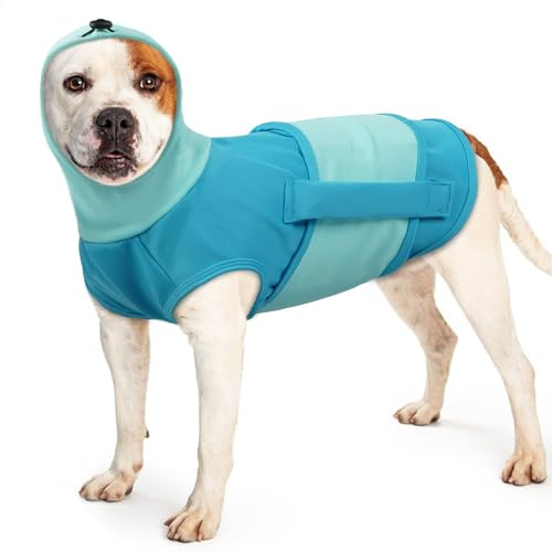 Abrigo Calmante para Perros, Chaleco Anti-Ansiedad para Perros con Capucha Calmante Chaqueta Perro Alivio Ansiedad para Tormentas Fuegos Artificiales Viajes Y Separación(Azul, L)