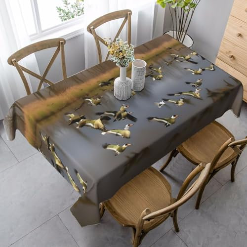 HJLUUFT Rechteckige Tischdecke mit Jagd-Motiv fliegende Wildenten, rechteckig, Party-Tischdecken für Esszimmer, Party, knitterfrei