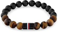 Tommy Hilfiger Jewelry Bracelet en Perles pour Homme avec des Perles en Onyx Noir, Œil de Tigre et Bois Sombre - 2790631