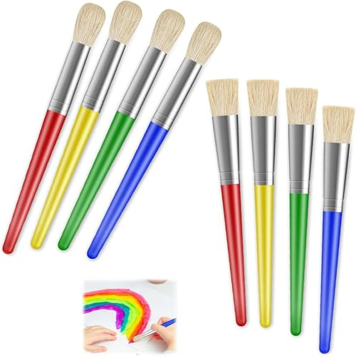 8 Paintbrushes（Two Styles,Four Colors) - Art Painting Set | Easy Grip, Non-Shedding, Ideal for Acrylic, Oil, Watercolor Painting