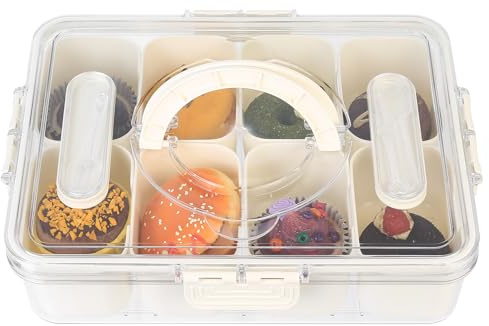 Contenitore per snack con scomparti, vassoio da portata diviso con coperchio e manico, vassoio diviso per snack con coperchio e manico, contenitori per alimenti con 8 scomparti, scatola per snack per