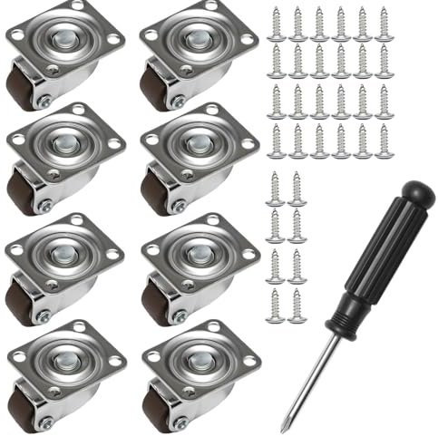 8 Stück Kleine Möbelrollen, 12mm Lenkrollen mit 32 Schrauben und Schraubendreher Bockrollen 360 Grad Gummirollen Geräuschlos Set rollen für Kleine Möbel Tisch Wischeimer Regal Aufbewahrungsbox