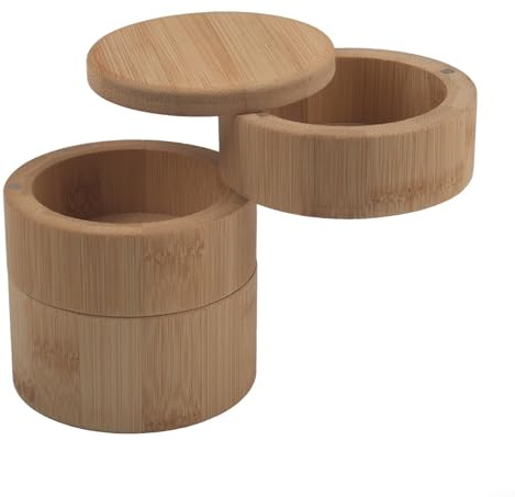 HavenDomicile Salero con tapa, tarro redondo de madera para almacenamiento de condimentos, contenedor de especias de tres niveles, caja de organización de cocina