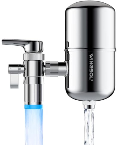 WINGSOL WINGSOL Filtre à eau en acier inoxydable pour robinet d'évier, NSF/ANSI 42 et 53, capteur de température, lumière LED, purificateur de robinet rotatif à 360 °, réduit les PFAS, le plomb, le