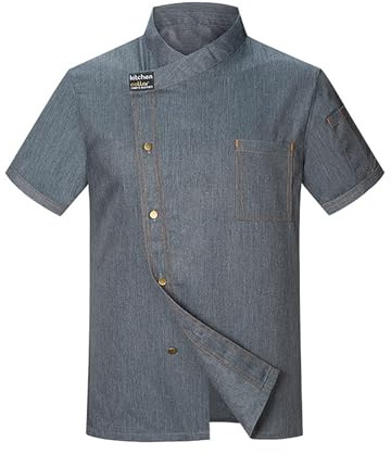 Celanisai Chaqueta de cocinero para hombre, abrigo de cocinero, manga corta, camisa de chef lisa, chaqueta de panadería ligera, uniforme, restaurante, cocina, ropa de trabajo, ropa de trabajo