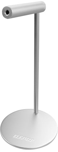 ELFJMZP Aluminium Headphone Stand, Silver | Over-Ear Headphones, Desktop Holder, 98mm Round Base, 280mm Height, 80mm Support Arm