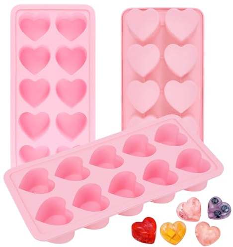 3PCS Pink Heart Shaped Mold Silicone, 10-Cavity Chocolate Heart Mold Silicone Small Non-stick Mould for Baking Homemade Treats Mould for Candy Jelly Gummy Food Candles Epoxy Resin Valentine Crafts