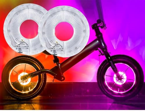 AXVRAV 2 Stück USB Aufladbare LED Radnabenlichter, wasserdichte Speichenlichter für Kinder Balance Scooter, 7 Farben, 18 Modi, Smart Induction, IP65 Schutz