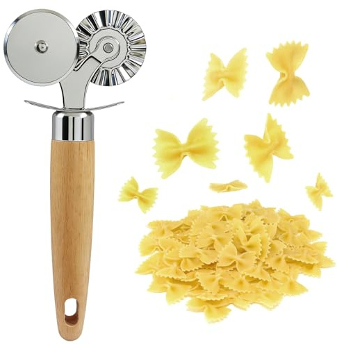 Jersvimc Pasta Cutter with Double Wheel, Ravioli Cutter Crimper Tool Fluted Pastry Wheel Roller for Cracker Dumpling Empanada Pizza Cookies