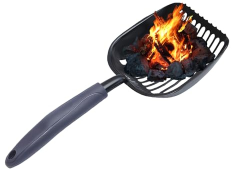 vCoal Pelle à charbon – 1 à 2 cm pour barbecue et sapin, pelle à outils robuste pour grill, pelle à charbon de fer creuse | Fournitures de barbecue portables | Accessoires de poêle à bois légers pour