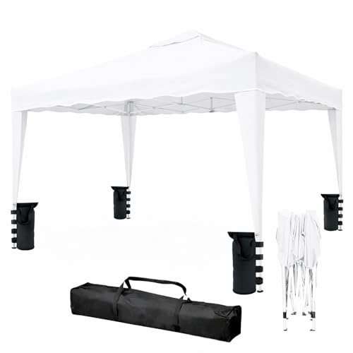 Gazebo Pieghevole 3x4 M in Acciaio con Telo Idrorepellente 160 g/m² Anti-UV Struttura Robusta Apertura Rapida a Fisarmonica con Borsa e 4 Sacche Zavorra per Giardino Fiere Eventi Piscina (Bianco)