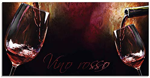 ARTLAND Wanddeko Glasbilder Wandbild Glas Bild einteilig 100x50 cm Querformat Rotwein Lounge Bar Restaurant Italien Wein Kunst Malerei T5PV