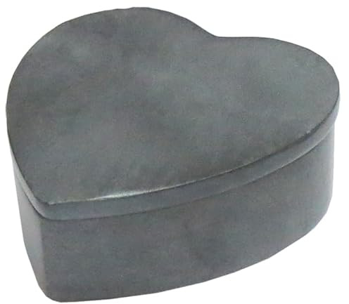 Kunsthandwerk Asien Herz-Schatulle aus Speckstein handgefertigt 9,5cm, Grau | Handgefertigte Herzschatulle aus grauem Speckstein – kompakte Dose mit Deckel für Schmuck und kleine Erinnerungen.