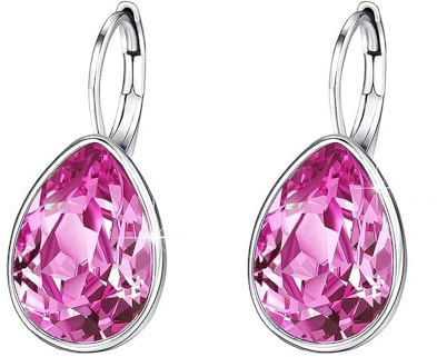 XUPING Kristall Tropfen Ohrringe für Damen Ohrringe Silber Creolen Hängend Rosa Strass Hypoallergenic Jewelry（Pink）