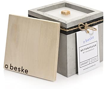 Beske-Manufaktur Design Betonfeuer, Outdoor Kerze mit Dauerdocht, 13x13x13cm, Gartenfackeln zum nachfüllen mit Kerzenwachs, Unendliche Brenndauer durch Upcycling von Wachsresten