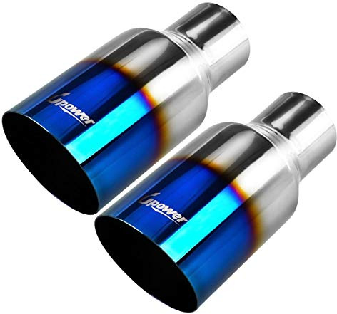 Upower Blue Burnt Exhaust Tip 2.5 Inlet 4 Outlet 9 Long 2 1/2 to 4 Exhaust Tailpipe Weld on Single Wall Slant Cut 304 Stainless Steel (2PCS)