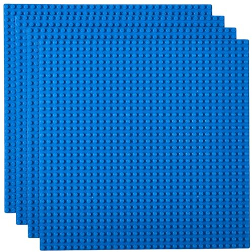 Strictly Briks Stackable Baseplates - 4 Pack Compatible with Classic Lego & Major Brick Brands, 10 x 10 in with 32 x 32 Studs, Toy Building Plates Boards, Kids Easter Gift, Blue